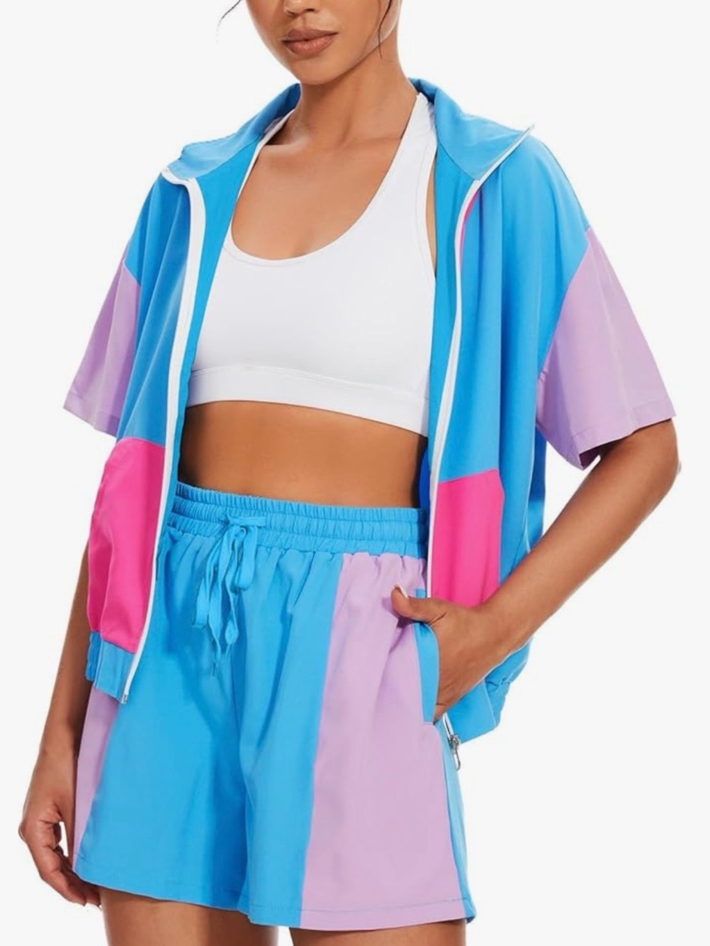 EUC Women’s 80s Color Block Outfits 2 Piece Tracksuit